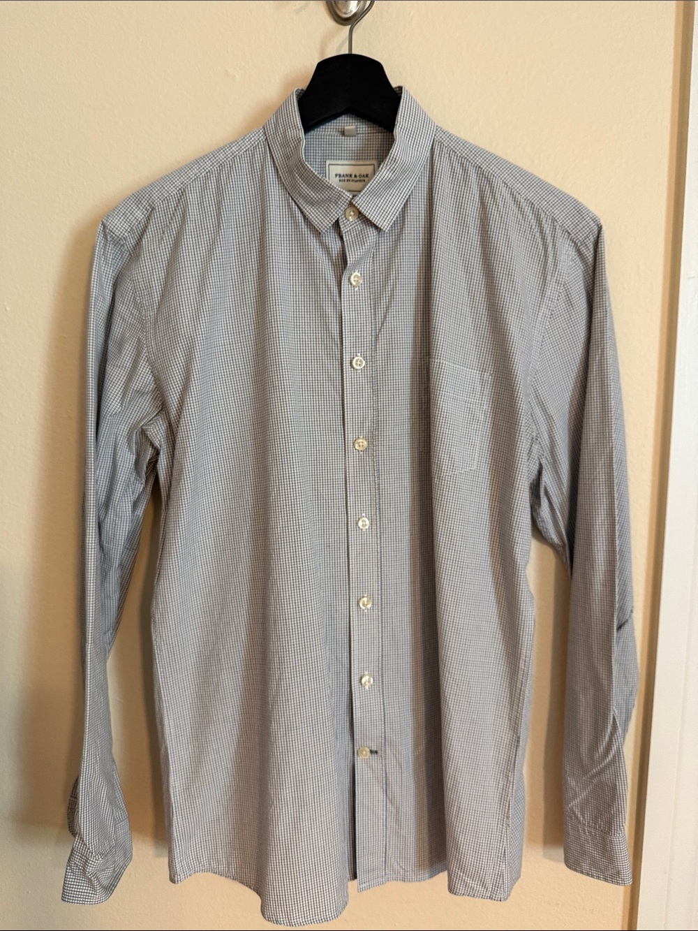 Frank & Oak Blue and White Micro-Check Dress Shirt